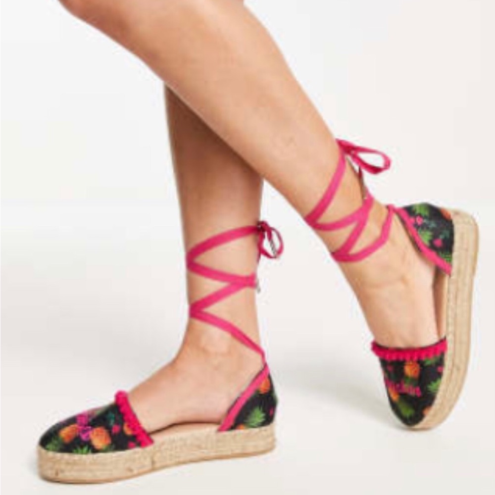 ASOS Simple Be Wide Fit Tie Leg Wedges in Tropical Pink Size 7